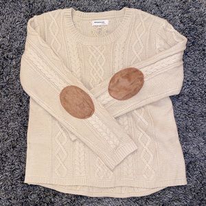 Carmel and Tan knitted sweater Swede elbow pads.
